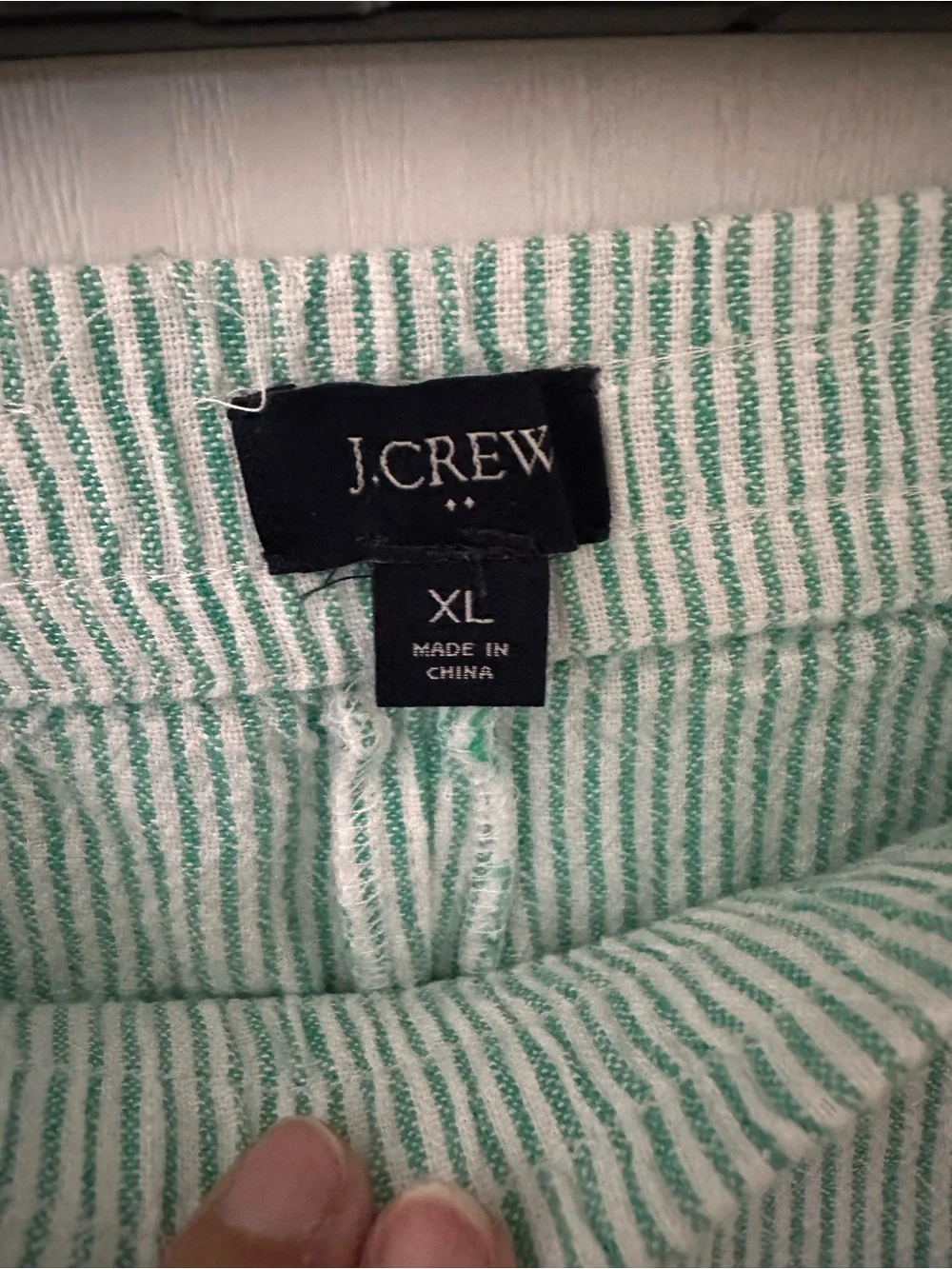 J Crew Linen-blend drawstring short Green and white stripe size XL